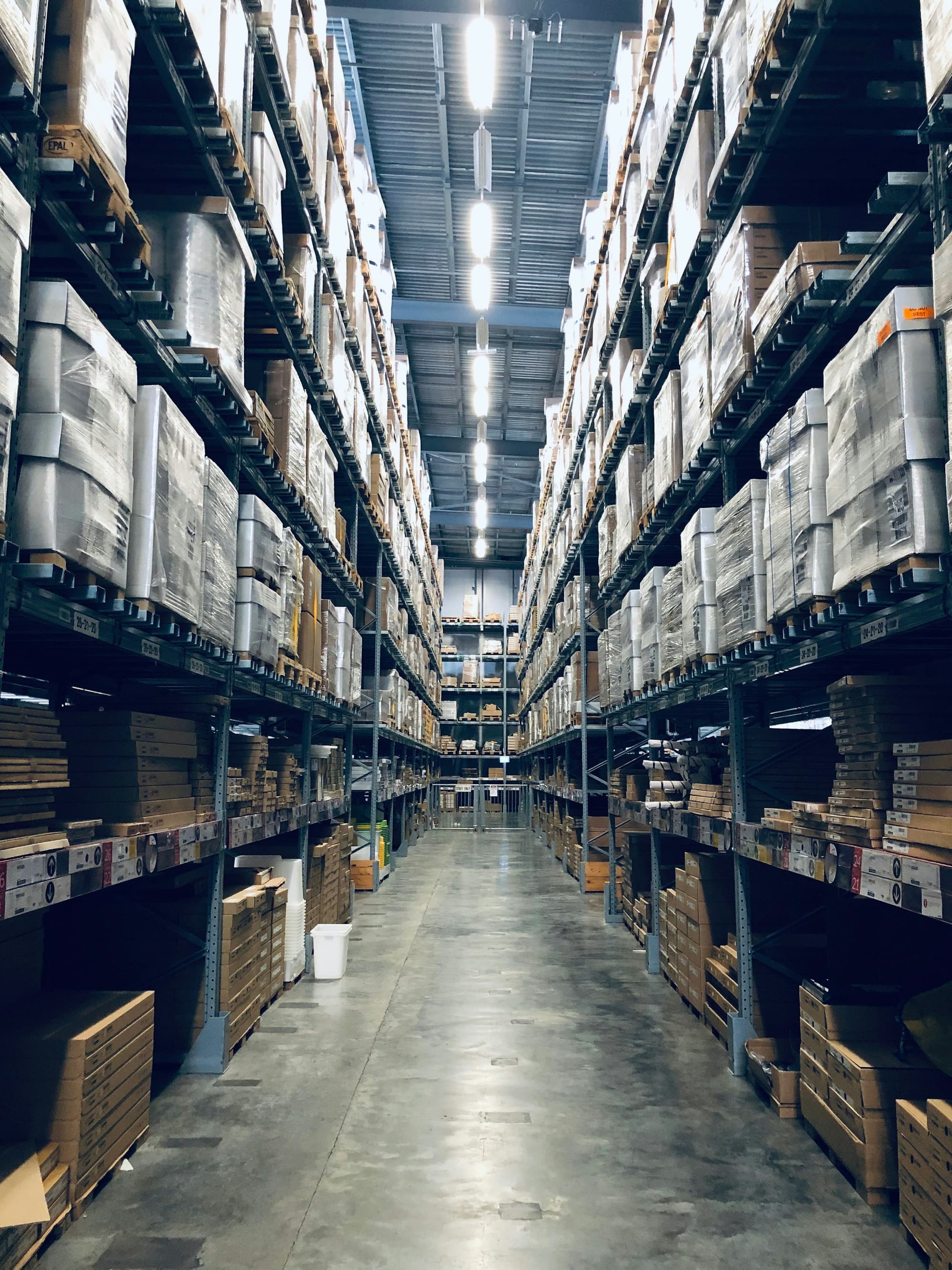 Aisles of a distribution warehouse